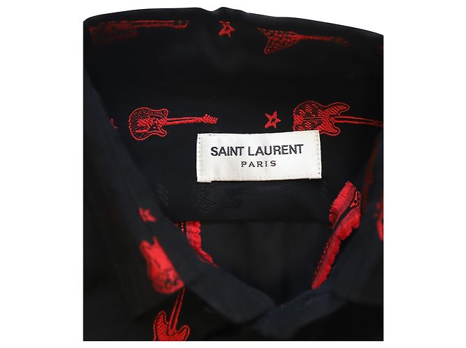 Camicetta ricamata chitarra Saint Laurent in viscosa nera Nero - vista 7