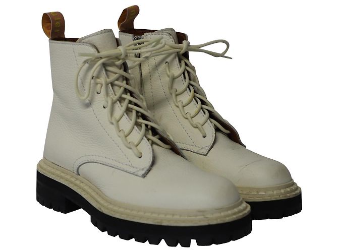Botas de combate Proenza Schouler Lug Sole em couro de bezerro branco - vista 3