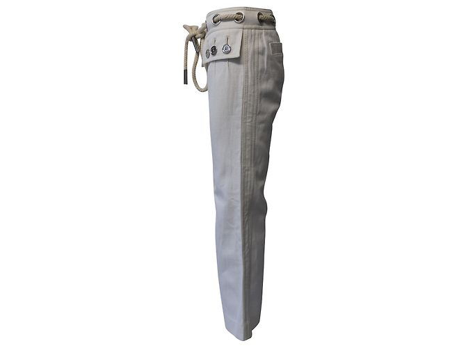 Pantaloni semi svasati con cintura in corda di Louis Vuitton in cotone bianco - vista 3