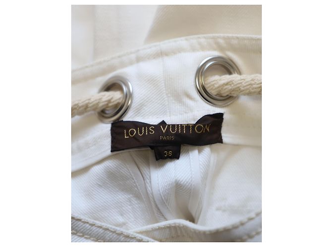 Pantaloni semi svasati con cintura in corda di Louis Vuitton in cotone bianco - vista 4
