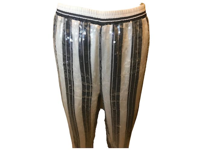 Twin Set Calça listrada com paetês Preto Branco - vista 2