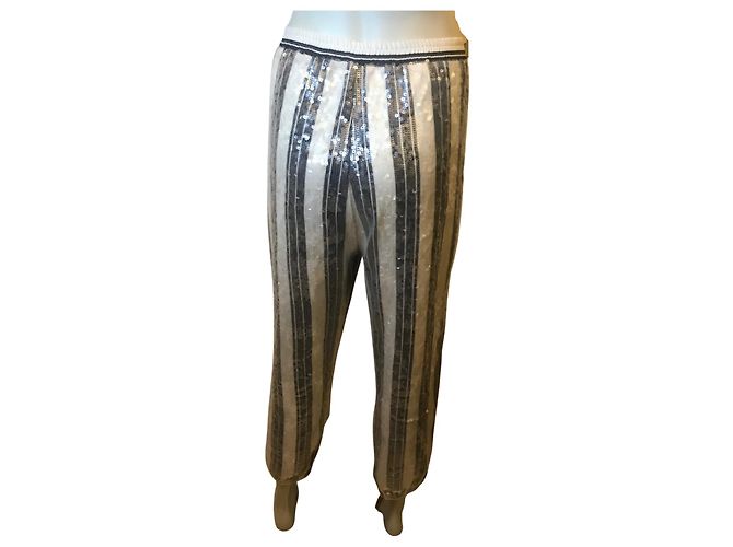 Twin Set Calça listrada com paetês Preto Branco - vista 3