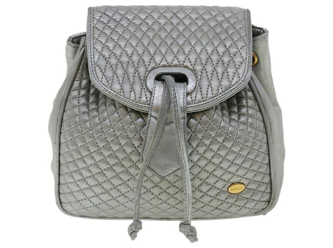 BALLY Matelasse Rucksack Leder Silber Auth am3396 - Ansicht 13