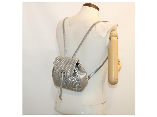 BALLY Matelasse Rucksack Leder Silber Auth am3396 - Ansicht 24