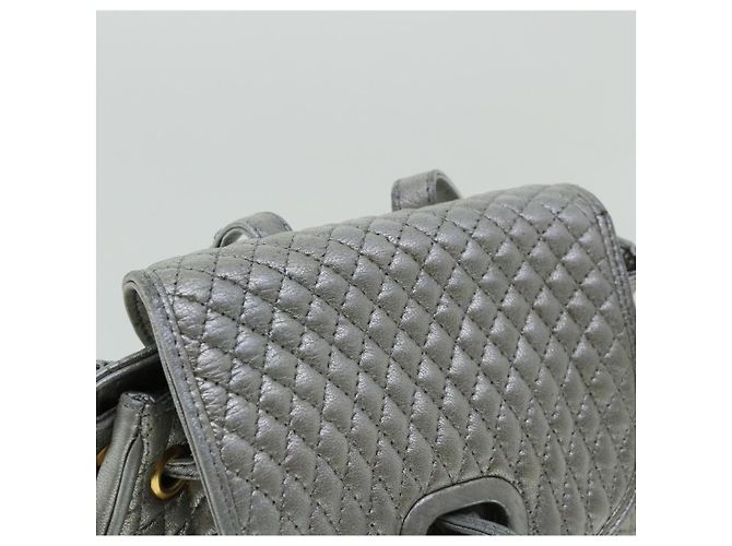 BALLY Matelasse Rucksack Leder Silber Auth am3396 - Ansicht 6