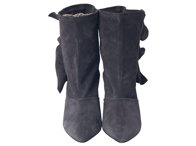 Stivaletti Iro con volant in camoscio grigio - vista 2