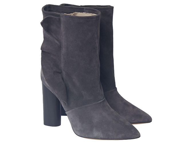 Stivaletti Iro con volant in camoscio grigio - vista 3