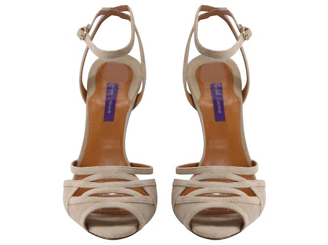 Ralph Lauren Ankle Strap Peep Toe Heels aus beigem Wildleder - Ansicht 3
