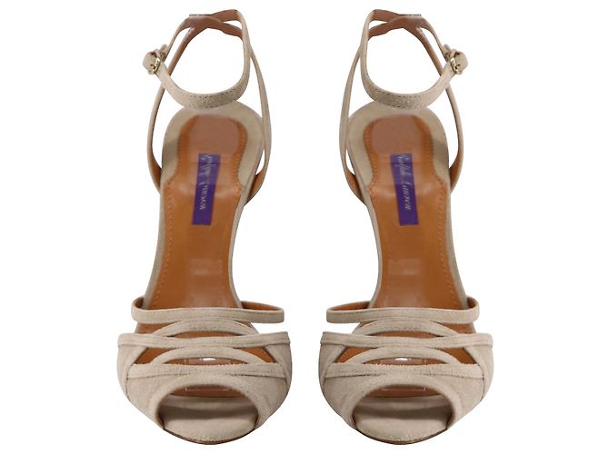 Ralph Lauren Ankle Strap Peep Toe Heels aus beigem Wildleder - Ansicht 4