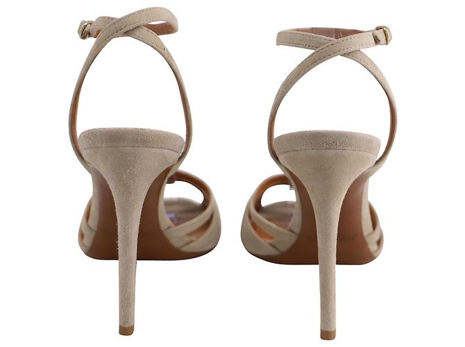 Ralph Lauren Ankle Strap Peep Toe Heels aus beigem Wildleder - Ansicht 6