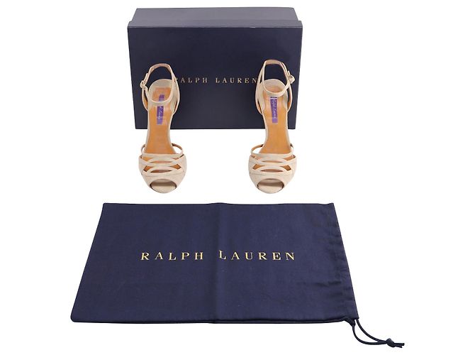 Ralph Lauren Ankle Strap Peep Toe Heels aus beigem Wildleder - Ansicht 7