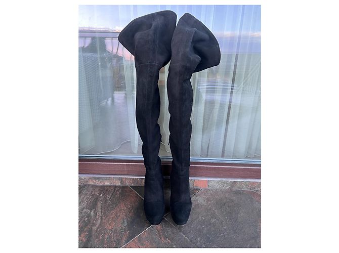 Miu Miu Botas de Ante Negro Sobre la Rodilla - vista 2