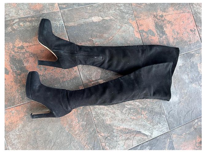 Miu Miu Botas de Ante Negro Sobre la Rodilla - vista 3