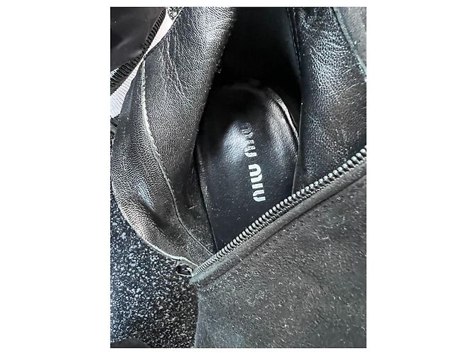 Miu Miu Botas de Ante Negro Sobre la Rodilla - vista 7