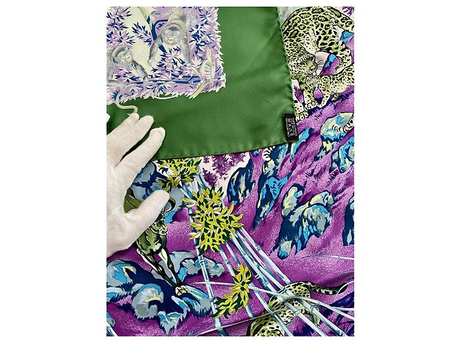 Sublime quadrato Hermès "Sichuan" Verde Porpora - vista 10