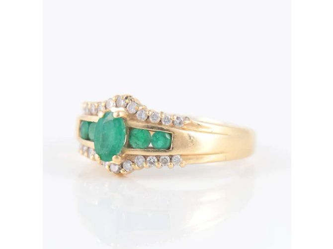 Autre Marque Smaragd-Diamant-Ring Gelbgold Gold hardware - Ansicht 2