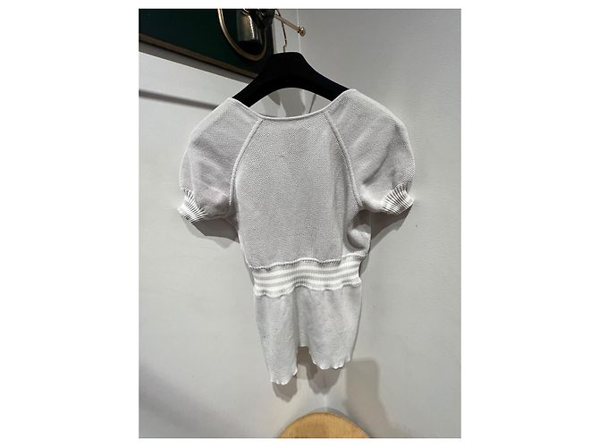 Chanel Set Top und Shorts aus Baumwolle Weiß Grau - Ansicht 2