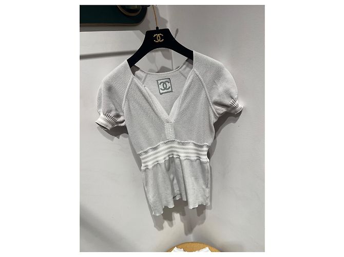 Chanel Set Top und Shorts aus Baumwolle Weiß Grau - Ansicht 5