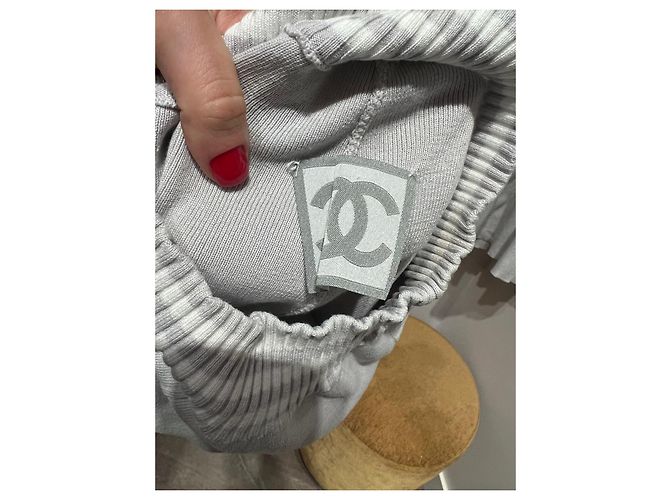 Chanel Set Top und Shorts aus Baumwolle Weiß Grau - Ansicht 6