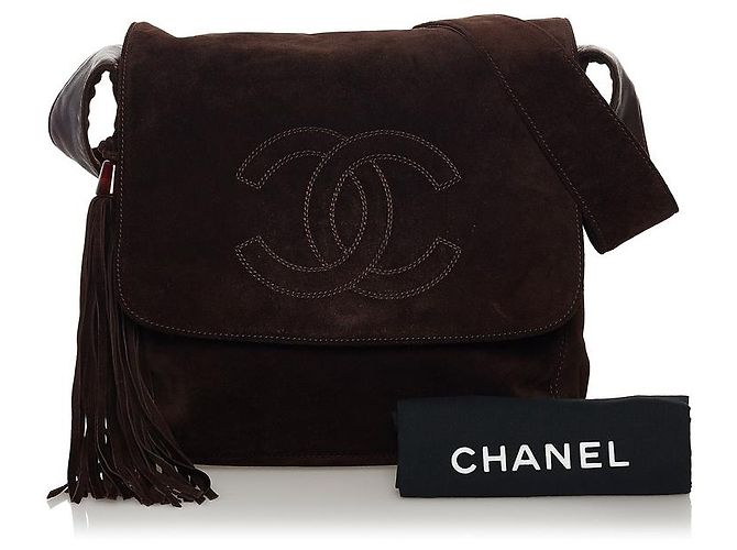 Chanel Coco Mark Wildleder-Umhängetasche mit Fransen Braun - Ansicht 10