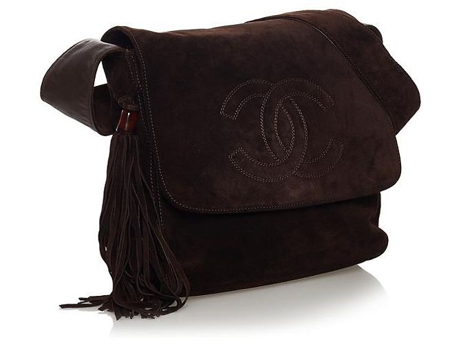 Chanel Coco Mark Wildleder-Umhängetasche mit Fransen Braun - Ansicht 2