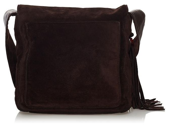 Chanel Coco Mark Wildleder-Umhängetasche mit Fransen Braun - Ansicht 3