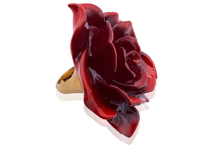 Versace Taille de bague en résine rose fleur florale oversizee rouge 15 - vue 3