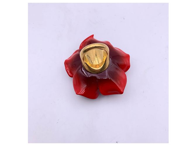 Versace Taille de bague en résine rose fleur florale oversizee rouge 15 - vue 5