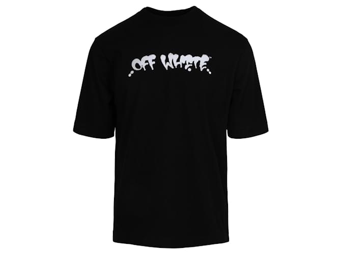 Off White Camiseta de cuello redondo con logotipo de color blanco roto ...