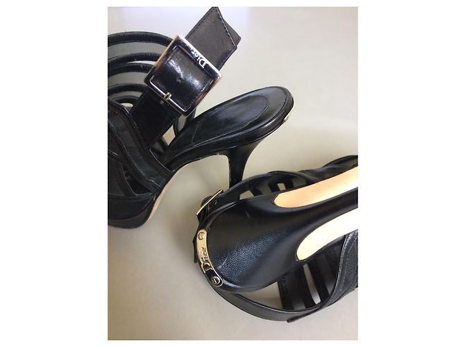 Christian Dior Offene Pumps Schwarz Leder - Ansicht 6