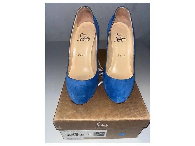 Décolleté Christian Louboutin in velluto blu - vista 3