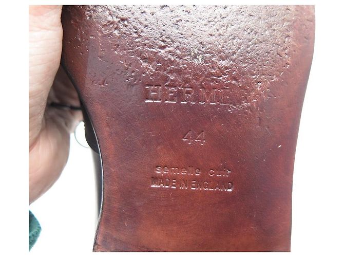 Hermès HERMES JOHN RICHELIEU SCARPE BOUT FLEURI 44 Scarpe in pelle nera Nero - vista 4