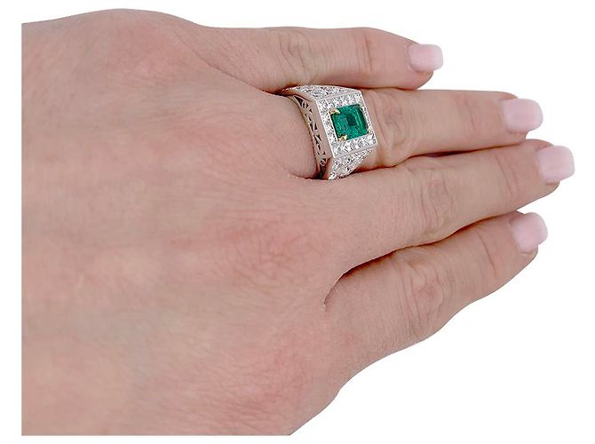 inconnue Ring, Weißgold, Platin, Smaragd, Diamanten. - Ansicht 3