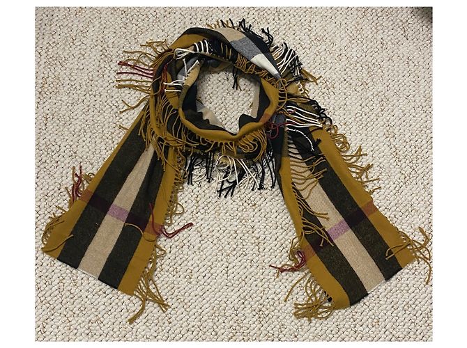 Sciarpa Burberry extra lunga in cashmere con frange a mezzo mega check 310X22cm Giallo - vista 2