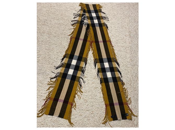 Sciarpa Burberry extra lunga in cashmere con frange a mezzo mega check 310X22cm Giallo - vista 4