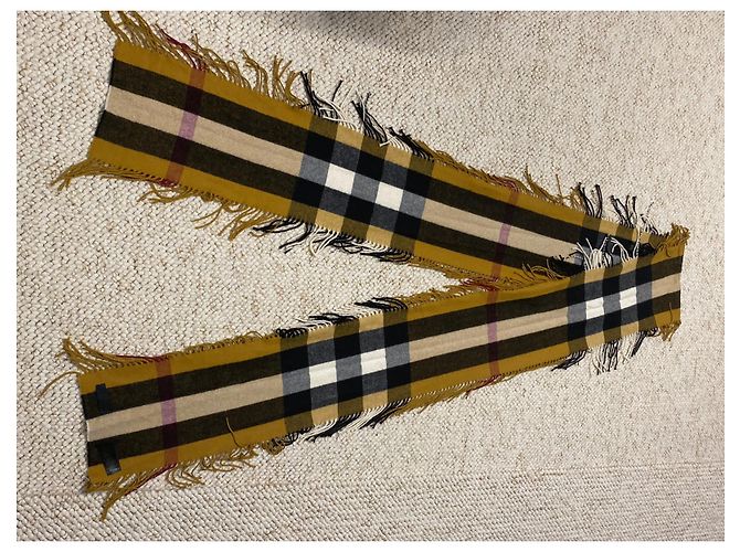 Sciarpa Burberry extra lunga in cashmere con frange a mezzo mega check 310X22cm Giallo - vista 5