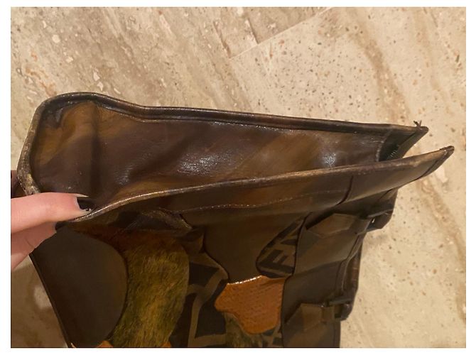 Borsa a mano Fendi Patchwork in pelle e pelliccia marrone cioccolato - vista 6