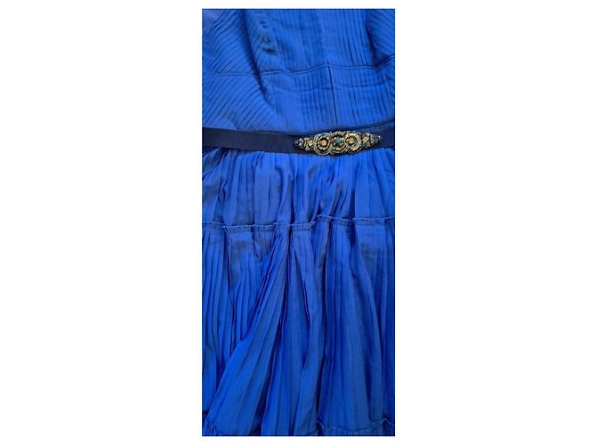 Matthew Williamson Vestido Seda Plisado Sol Azul Rey - vista 9