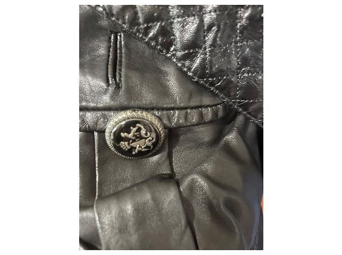 Autre Marque Schwarze Lammlederjacke mit Fuchsfellkragen - Ansicht 5
