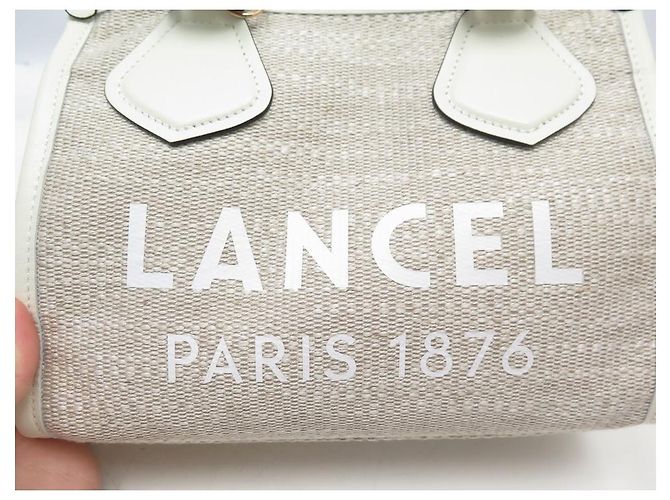 NUOVA LANCEL SUMMER TOTE MINI BORSA A MANO12006 BORSA A SPALLA IN TELA E PELLE Beige - vista 3