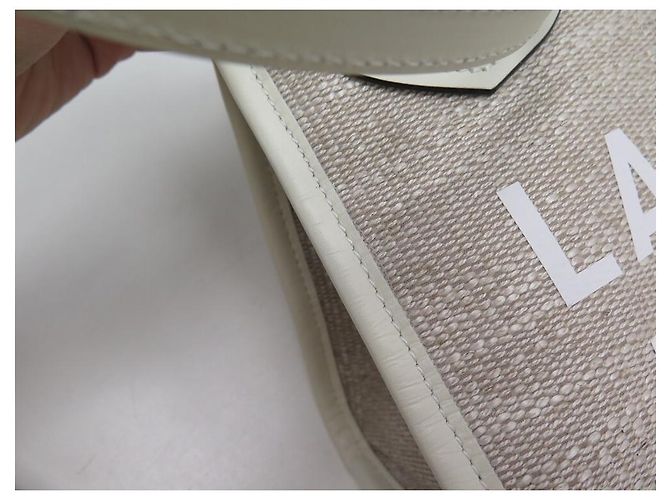 NUOVA LANCEL SUMMER TOTE MINI BORSA A MANO12006 BORSA A SPALLA IN TELA E PELLE Beige - vista 8
