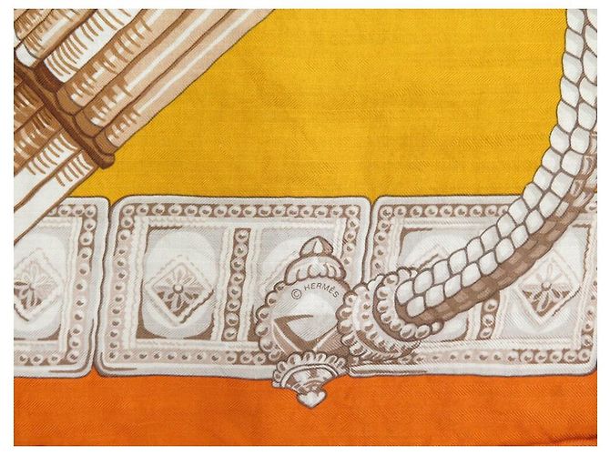Hermès CHALE HERMES CEINTURES ET LIENS BOURTHOUMIEUX EN CACHEMIRE ET SOIE SHAWL Orange - vue 4