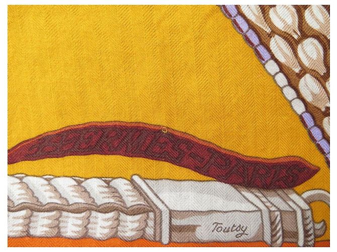 Hermès CHALE HERMES CEINTURES ET LIENS BOURTHOUMIEUX EN CACHEMIRE ET SOIE SHAWL Orange - vue 5