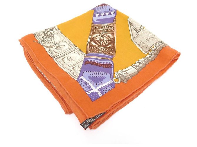Hermès CHALE HERMES CEINTURES ET LIENS BOURTHOUMIEUX EN CACHEMIRE ET SOIE SHAWL Orange - vue 7