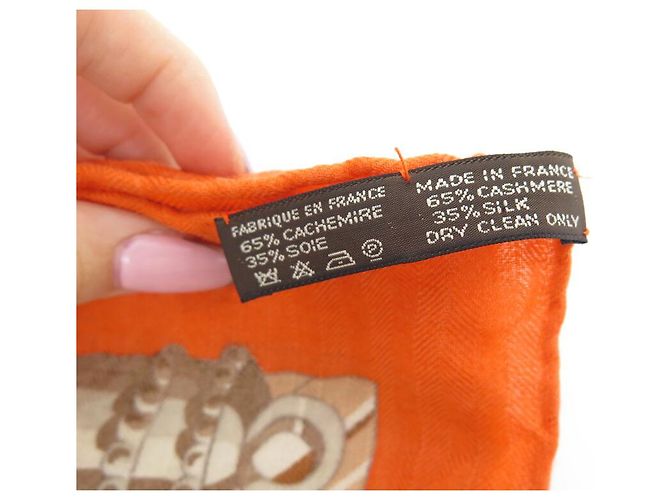 Hermès CHALE HERMES CEINTURES ET LIENS BOURTHOUMIEUX EN CACHEMIRE ET SOIE SHAWL Orange - vue 8