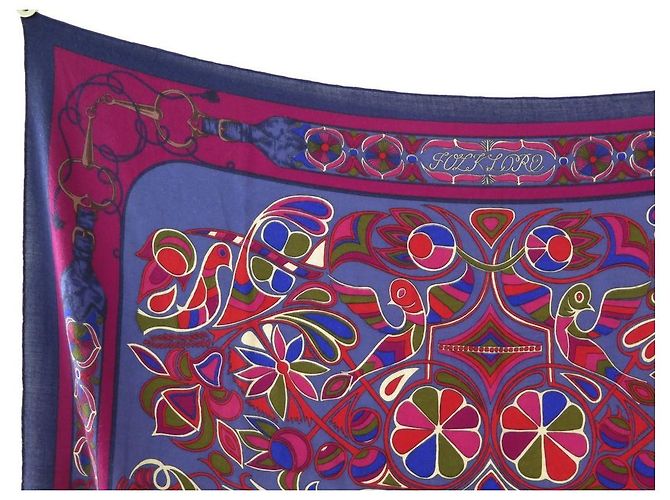 Hermès HERMES FOLKLORE SCIALLE HENRI D'ORIGNY 140 SCIARPA SCIALLE IN SETA E CASHMERE PRUGNA - vista 2