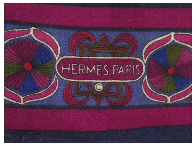 Hermès HERMES FOLKLORE SCIALLE HENRI D'ORIGNY 140 SCIARPA SCIALLE IN SETA E CASHMERE PRUGNA - vista 4