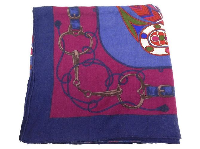 Hermès HERMES FOLKLORE SCIALLE HENRI D'ORIGNY 140 SCIARPA SCIALLE IN SETA E CASHMERE PRUGNA - vista 8