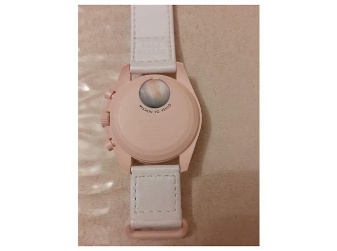 Autre Marque Swatch Omega Venus Uhr Rosa und Weiß Pink - Ansicht 4