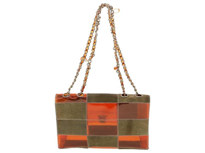 CHANEL Borsa a tracolla con catena Choco Bar Marrone Arancione CC Auth yk5514B - vista 2